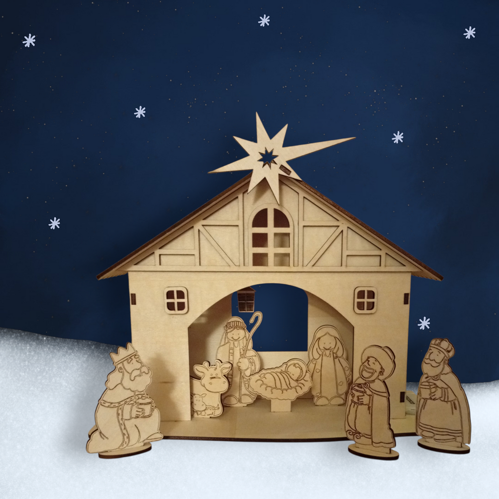 Holzkrippe mit Königen