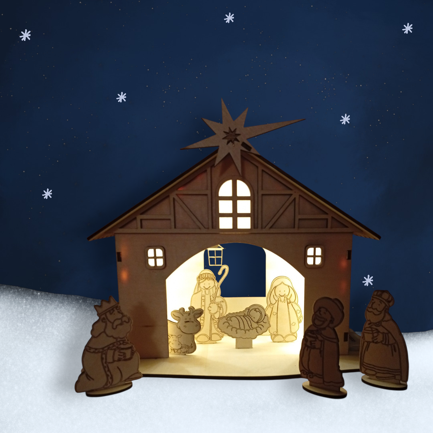 Holzkrippe mit Königen