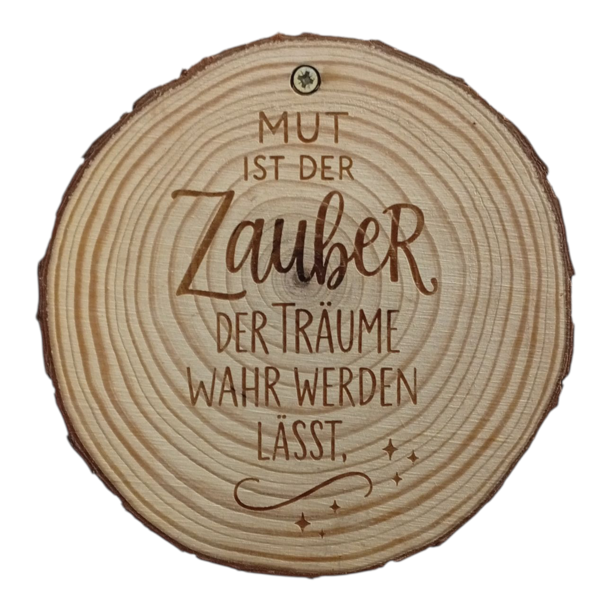 Holzscheibe Kiefer graviert