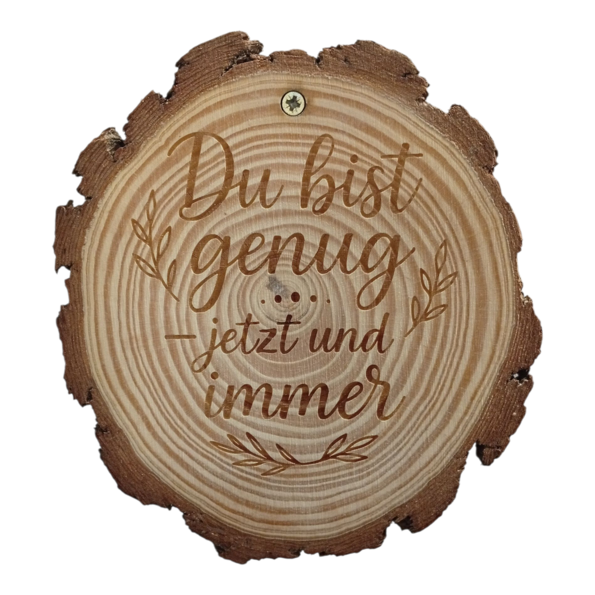 Holzscheibe Kiefer graviert