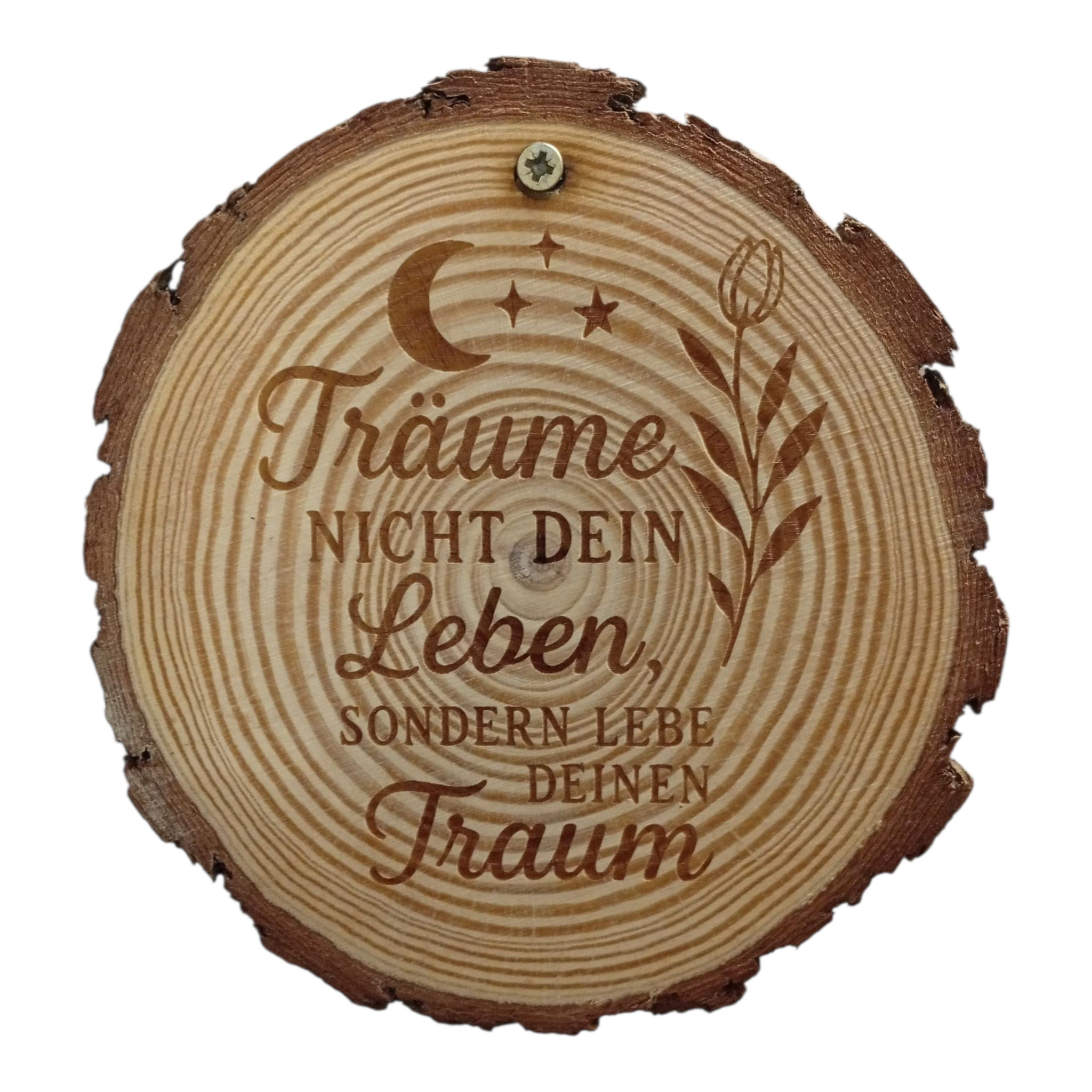 Holzscheibe Kiefer graviert