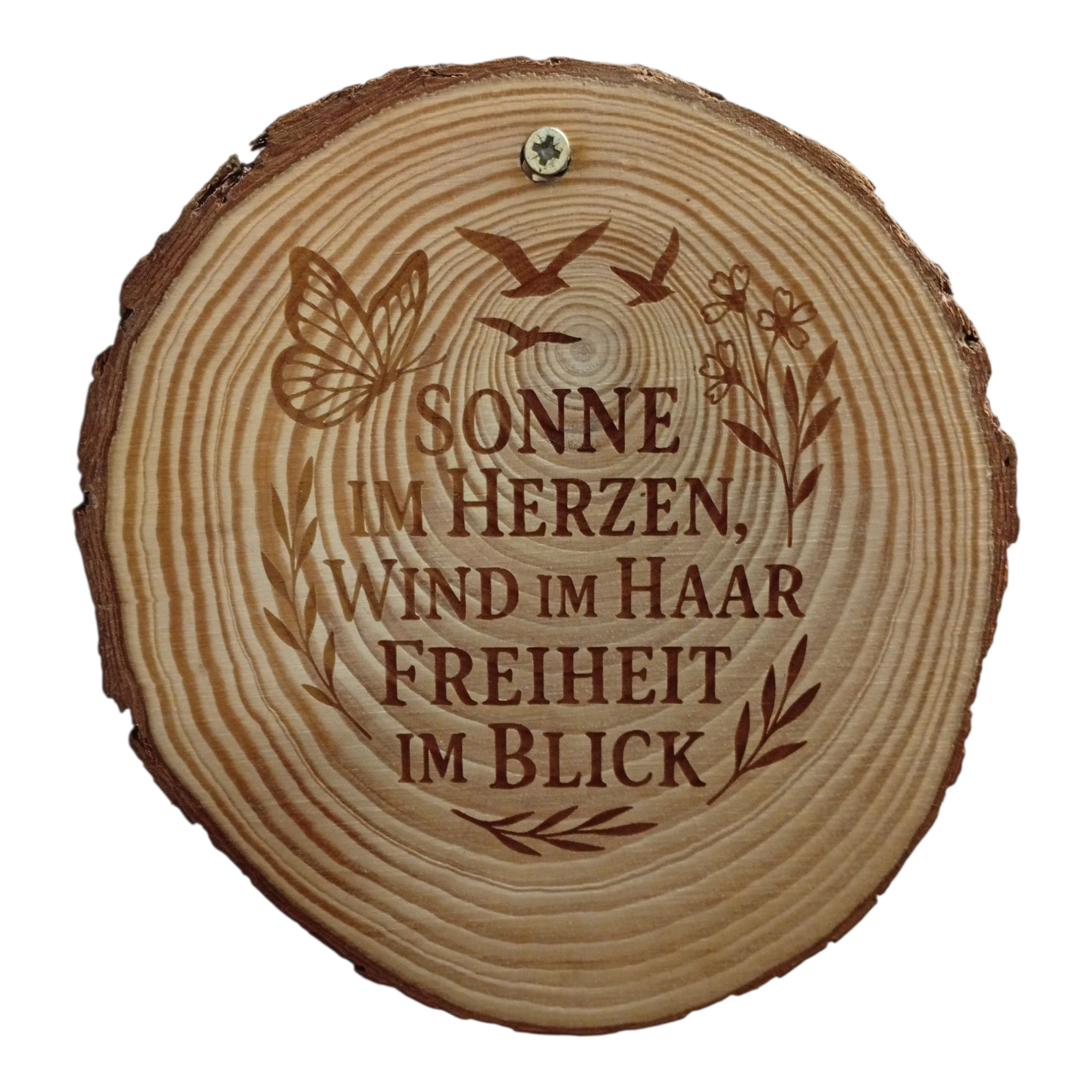 Holzscheibe Kiefer graviert