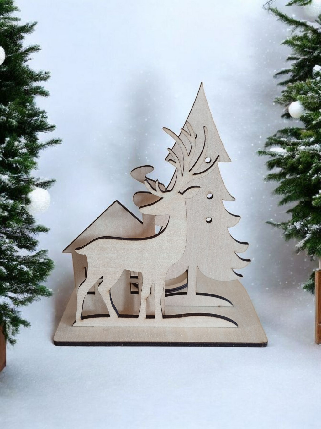 Teelichtstand Hirsch, Tanne, Haus digitale Datei SVG, AI, LBRN2, DXF