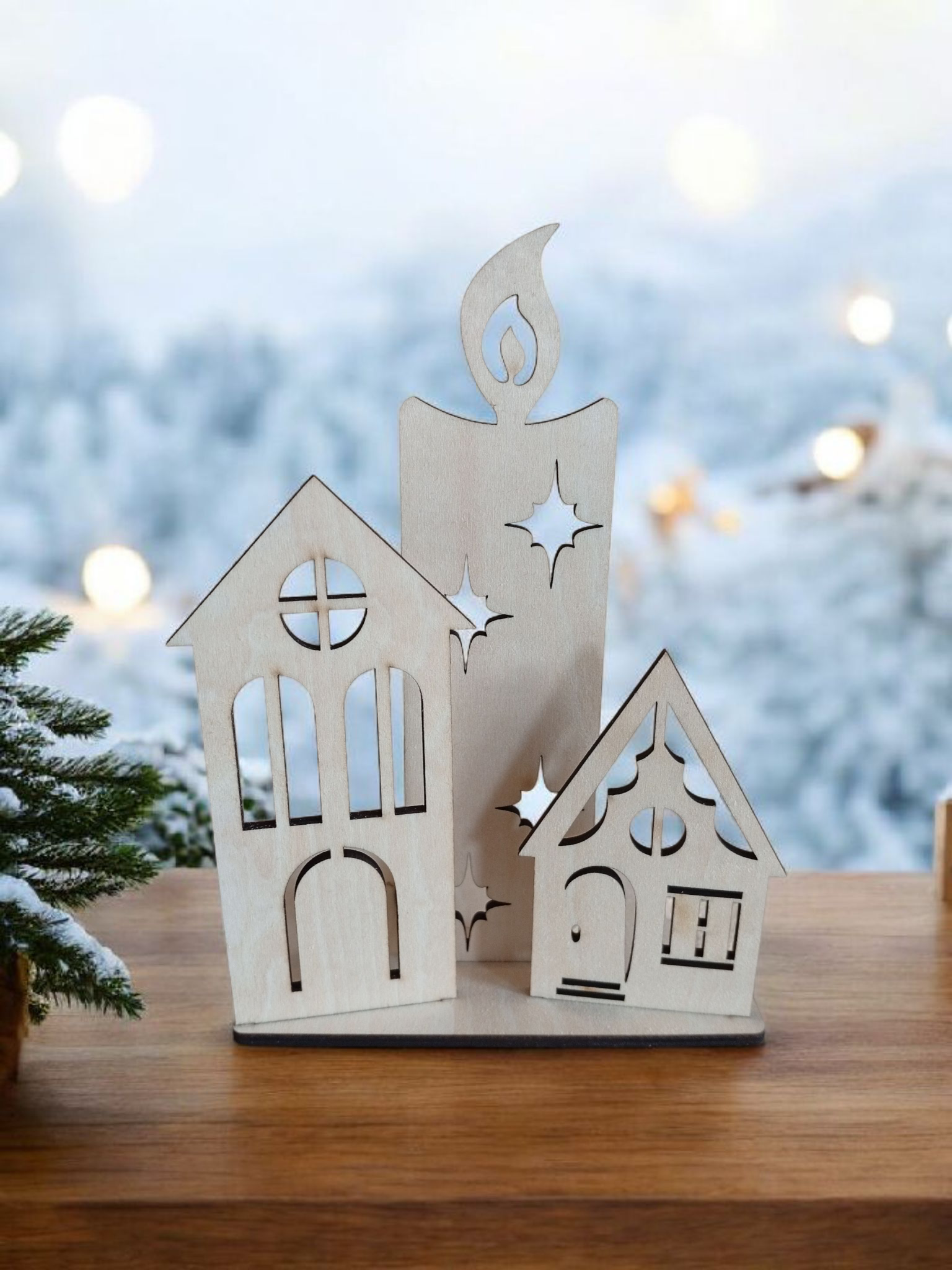 Teelichtstand Häuser, Kerze digitale Datei SVG, AI, LBRN2, DXF