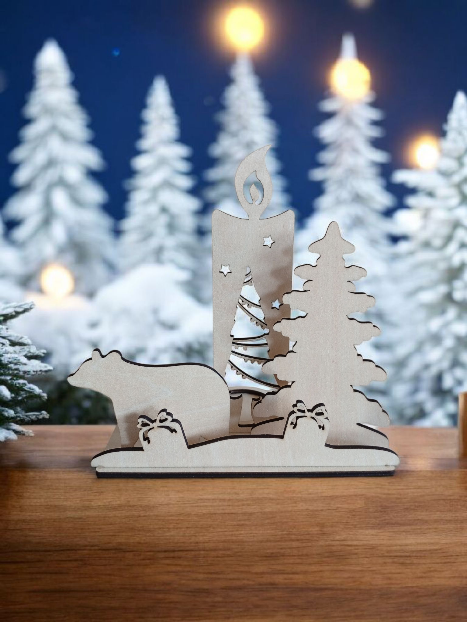 Teelichtstand Eisbär, Kerze digitale Datei SVG, AI, LBRN2, DXF